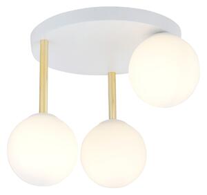 Plafoniera Contemporanea 3 Luci Myrddin Acciaio Bianco Oro Sfervetro Bianco