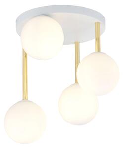 Plafoniera Contemporanea 4 Luci Myrddin Acciaio Bianco Oro Sfervetro Bianco