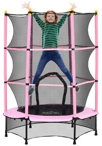 HOMCOM Tappeto Elastico per Bambini con Rete di Sicurezza e Pali Imbottiti Età 3-10 Anni, Ø140 x 190 cm, Rosa