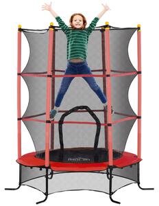 HOMCOM Trampolino Elastico per Bambini Ø1.6x1.9 m con Rete di Sicurezza e Pali Imbottiti, Età 3-10 Anni, Rosso