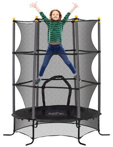 HOMCOM Trampolino Elastico per Bambini Ø1.6x1.9 m con Rete di Sicurezza e Pali Imbottiti, Età 3-10 Anni, Nero