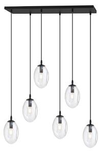 Sospensione Minimal 6 Luci Pendragon Acciaio Nero E Vetro Trasparente