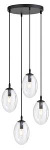 Sospensione Minimal 4 Luci Pendragon Acciaio Nero E Vetro Trasparente