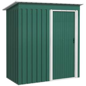 Outsunny Capanno Attrezzi con Tetto Inclinato e Porta Scorrevole, in Acciaio Zincato, 163x89x182 cm, Verde