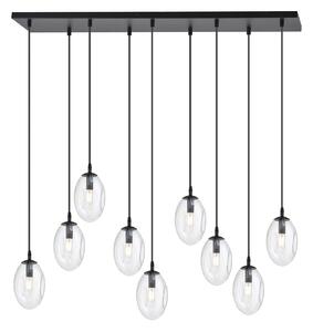 Sospensione Minimal 9 Luci Pendragon Acciaio Nero E Vetro Trasparente