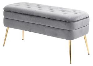Panca Fondo Letto con Vano Contenitore Imbottito in Velluto e Gambe in Metallo, Pouf per Camera da Letto, Cassapanca Contenitore, Grigio | Aosom Italy