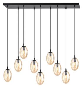 Sospensione Minimal 9 Luci Lancelot Acciaio Nero E Vetro Ambra