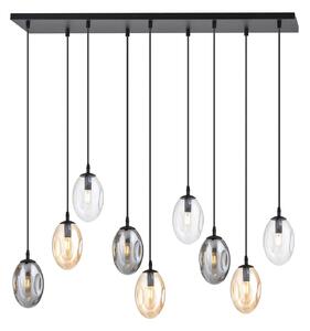 Sospensione Minimal 9 Luci Lancelot Acciaio Nero Vetro Ambra, Fumè Trasparente