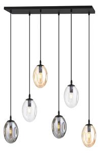 Sospensione Minimal 6 Luci Lancelot Acciaio Nero Vetro Ambra, Fumè Trasparente