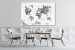 Quadro su sughero mappamondo con un design ad acquerello su sfondo nero