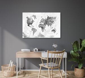 Quadro su sughero mappamondo con un design ad acquerello su sfondo nero