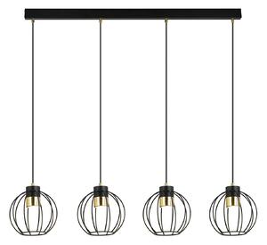 Sospensione Minimal Lothbrok 4 Luci Acciaio Nero A Paralumi Gabbia Con Oro