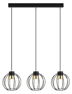 Sospensione Minimal Lothbrok 3 Luci Acciaio Nero A Paralumi Gabbia Con Oro