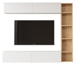 Mobile TV Sospeso Con Ripiani Laterali E Modulo Superiore Zen Rovere E Bianco