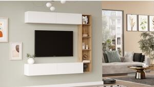Mobile TV Sospeso Con Ripiani Laterali E Modulo Superiore Zen Rovere E Bianco