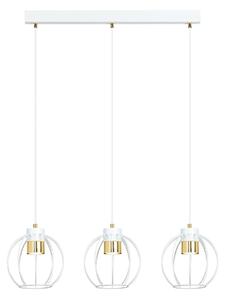Sospensione Minimal Lothbrok 3 Luci Acciaio Bianco A Paralumi Gabbia Con Oro