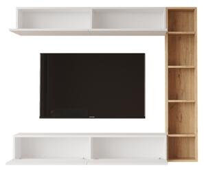 Mobile TV Sospeso Con Ripiani Laterali E Modulo Superiore Zen Rovere E Bianco