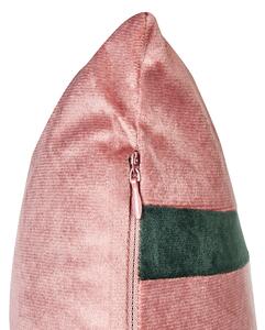 Set di 2 cuscini in cotone rosa ricamati con motivo a strisce 35 x 60 cm morbida imbottitura Beliani