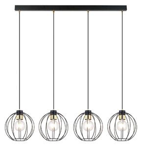 Sospensione Industrial 4 Luci Tiwaz Acciaio Nero A Paralumi Gabbia Con Oro