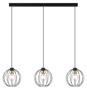 Sospensione Industrial 3 Luci Tiwaz Acciaio Nero A Paralumi Gabbia Con Oro