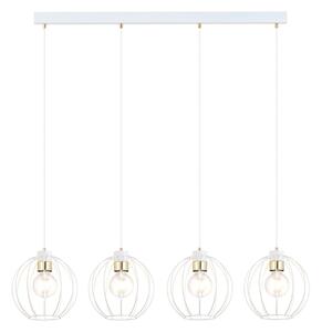 Sospensione Industrial 4 Luci Tiwaz Acciaio Bianco A Paralumi Gabbia Con Oro