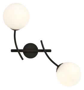 Applique Moderna 2 Luci Loptr Acciaio Nero Bracci Regolabili Vetro Opalino