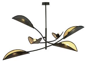 Sospensione Nordica 6 Luci Marte In Acciaio Nero Oro Bracci Regolabili