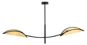 Sospensione Nordica 2 Luci Marte Acciaio E Rattan Con Bracci Regolabili