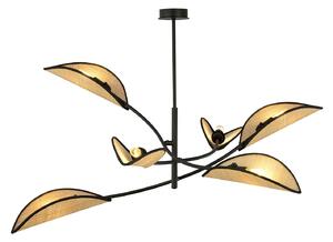 Sospensione Nordica 6 Luci Marte Acciaio E Rattan Con Bracci Regolabili