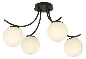Plafoniera Moderna 4 Luci Polus Acciaio Nero E Diffusori In Vetro Opale