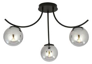 Plafoniera Moderna 3 Luci Polus Acciaio Nero E Diffusori In Vetro Fumè