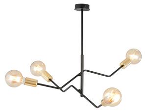 Sospensione Industrial 4 Luci Sugu Acciaio Nero E Oro Bracci Regolabili