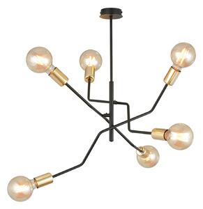 Sospensione Industrial 6 Luci Sugu Acciaio Nero E Oro Bracci Regolabili
