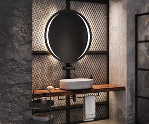 Rotondo specchio parete retroilluminato per bagno L99 specchio trucco con luci con Specchio cosmetico, Orologio tattile sinistra