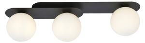 Plafoniera Minimal 3 Luci Patroclus In Acciaio Nero E Sfere Vetro Opale
