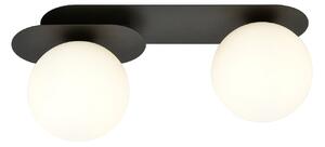 Plafoniera Minimal 2 Luci Patroclus In Acciaio Nero E Sfere Vetro Opale