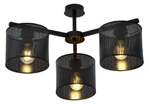 Plafoniera Industrial 3 Luci Puro Acciaio Nero E Paralumi A Cilindro