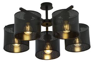 Plafoniera Industrial 5 Luci Puro Acciaio Nero E Paralumi A Cilindro