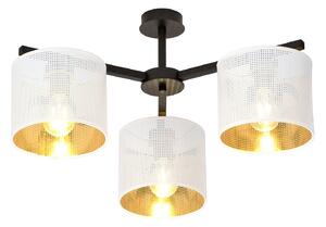 Plafoniera Industrial 3 Luci Puro Acciaio Bianco E Paralumi A Cilindro Oro