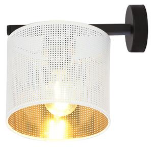 Applique Industrial 1 Luce Puro Acciaio Bianco E Paralume A Cilindro Oro