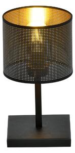 Lampada Da Tavolo 1 Luce Puro Acciaio Nero E Paralume A Cilindro Oro