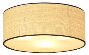 Plafoniera Nordica 3 Luci Ladone In Acciaio Nero E Rattan