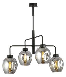 Lampadario Moderno 4 Luci Eritonio In Accaio Nero E Vetro Fumè