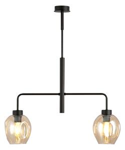 Lampadario Moderno 2 Luci Eritonio In Accaio Nero E Vetro Ambra
