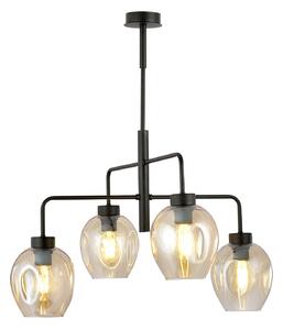 Lampadario Moderno 4 Luci Eritonio In Accaio Nero E Vetro Ambra