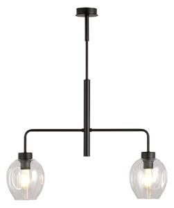 Lampadario Moderno 2 Luci Eritonio In Accaio Nero E Vetro Trasparente