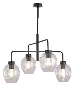 Lampadario Moderno 4 Luci Eritonio In Accaio Nero E Vetro Trasparente