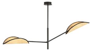 Lampadario 2 Luci Po In Acciao Nero E Rattan Con Bracci Mobili