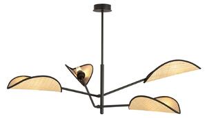 Lampadario 4 Luci Po In Acciao Nero E Rattan Con Bracci Mobili