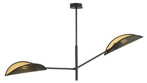 Lampadario 2 Luci Po In Acciao Nero E Oro Con Bracci Mobili